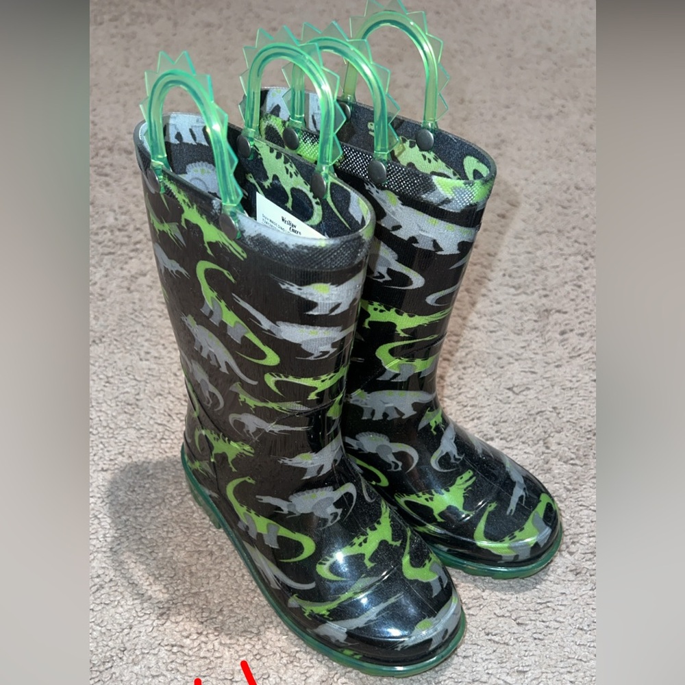 Kids Dinosaur Rain Boots - Black and Green